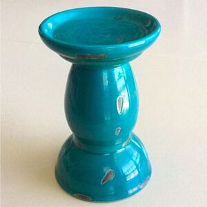 Teal blue riser candle holder shabby farmhouse cottagecore ceramic distr…